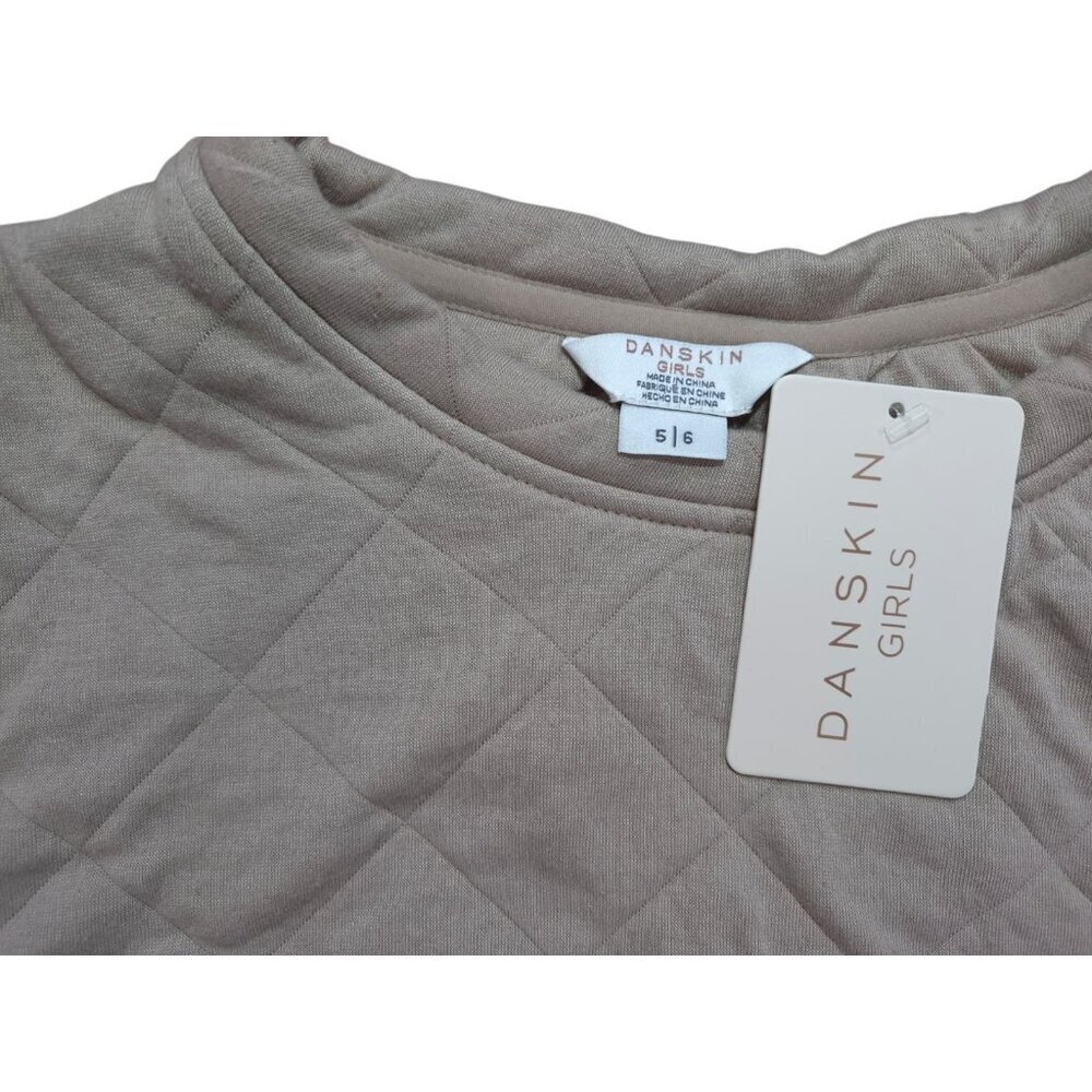 Girls 2PC Beige Quilted Sweatshirt & Glitter Peach Graphic Tee Set Size 5/6 - Picture 3 of 9